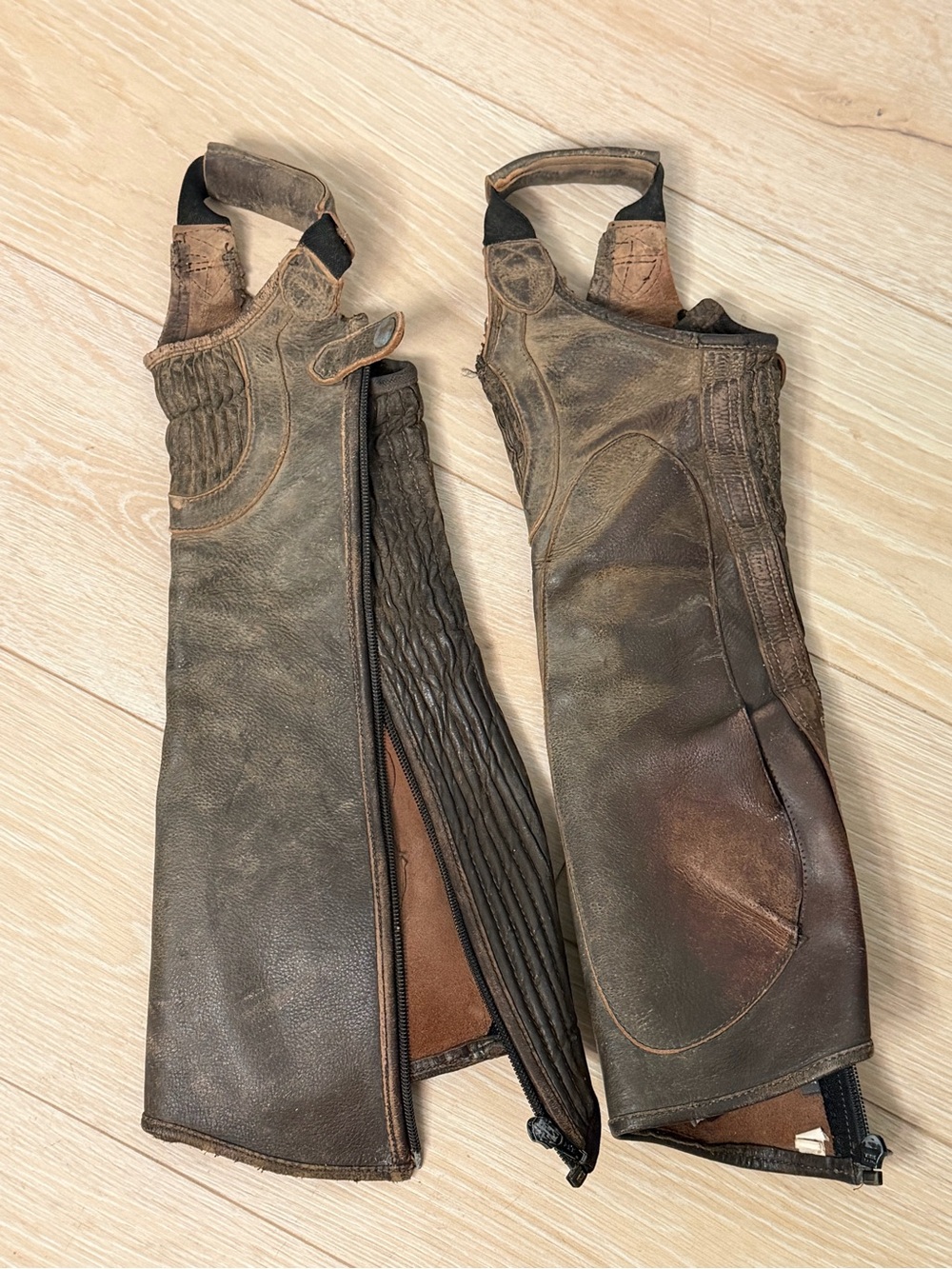 Brown Suede Leather Half Chap with Black Elastic Trim